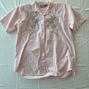 Vintage 1990s Pink Collared Button Down with Beading Size L